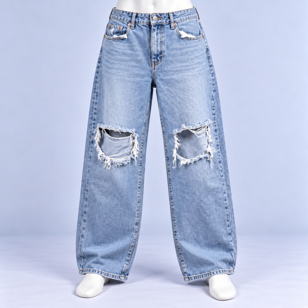 Wild Fable Baggy Jeans Womens 10 Blue Highest Rise Distressed Wide Leg Denim